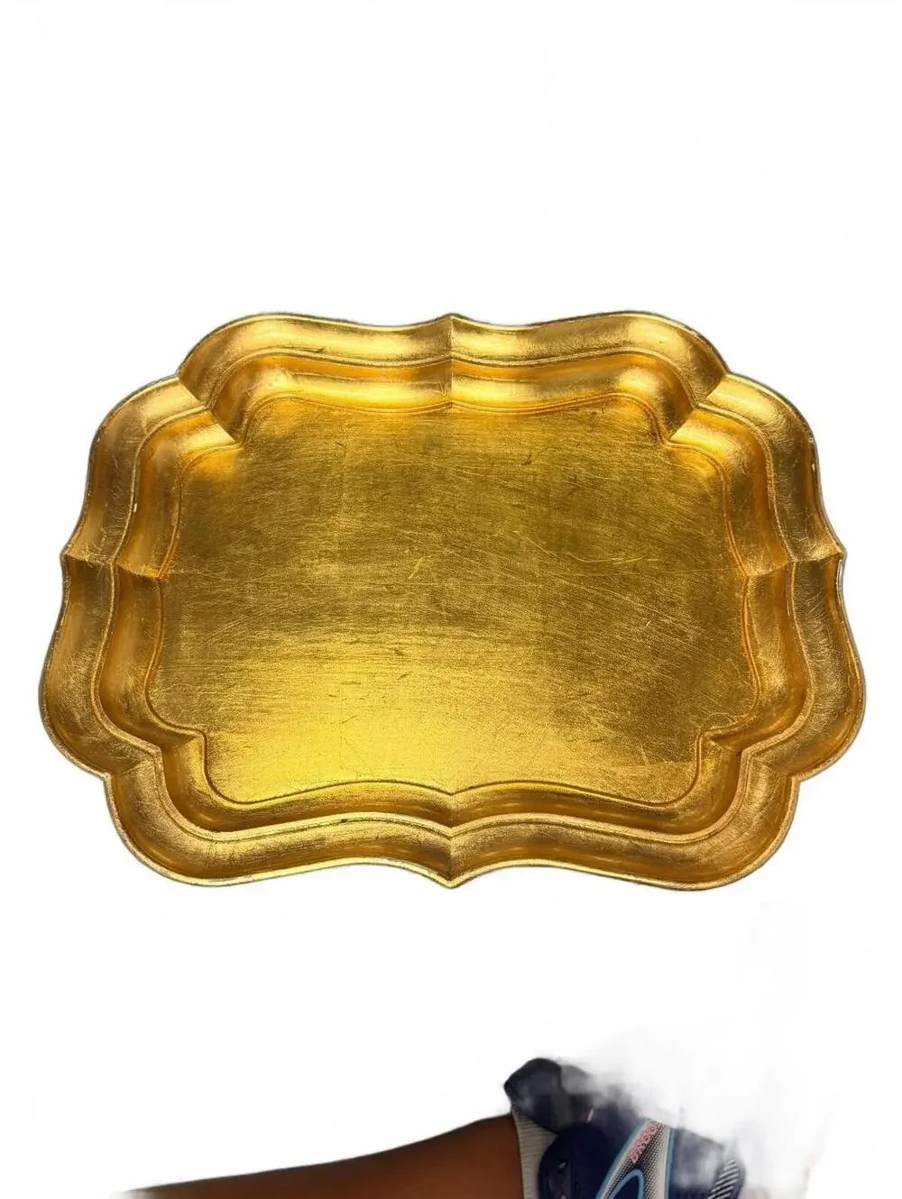 Vintage Gold Decorative Serving Tray with Scalloped Edges